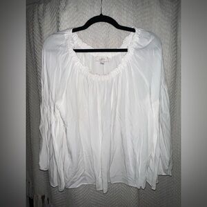 LOFT Women's Ruffled Neck White Blouse